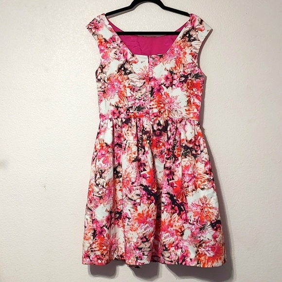 Eliza J Fit and Flare Sleeveless Floral Pink and White Dress Size 12 - Picture 4 of 7